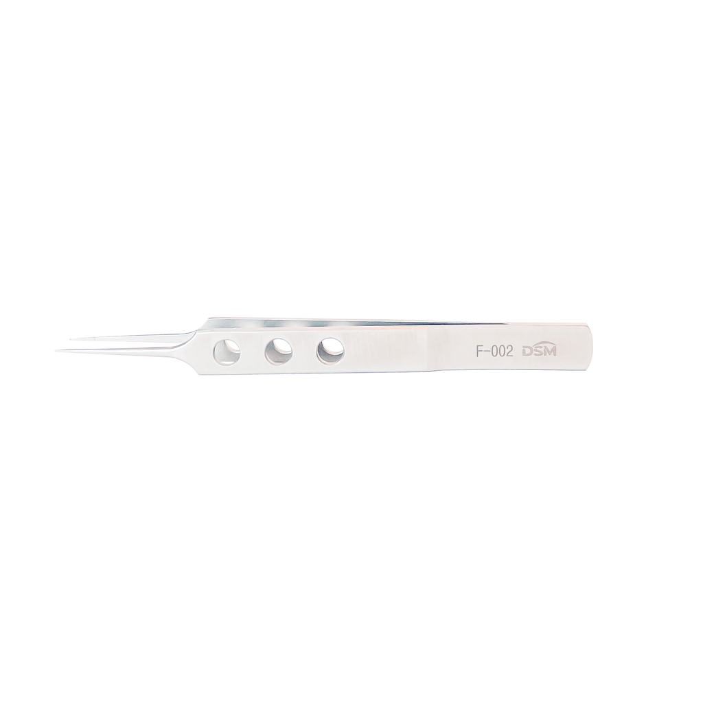 F-002   Pinzas Dentadas Recta con plataformas de atar, mango plano 105 mm, 0.12 mm, 1 x 2 dientes