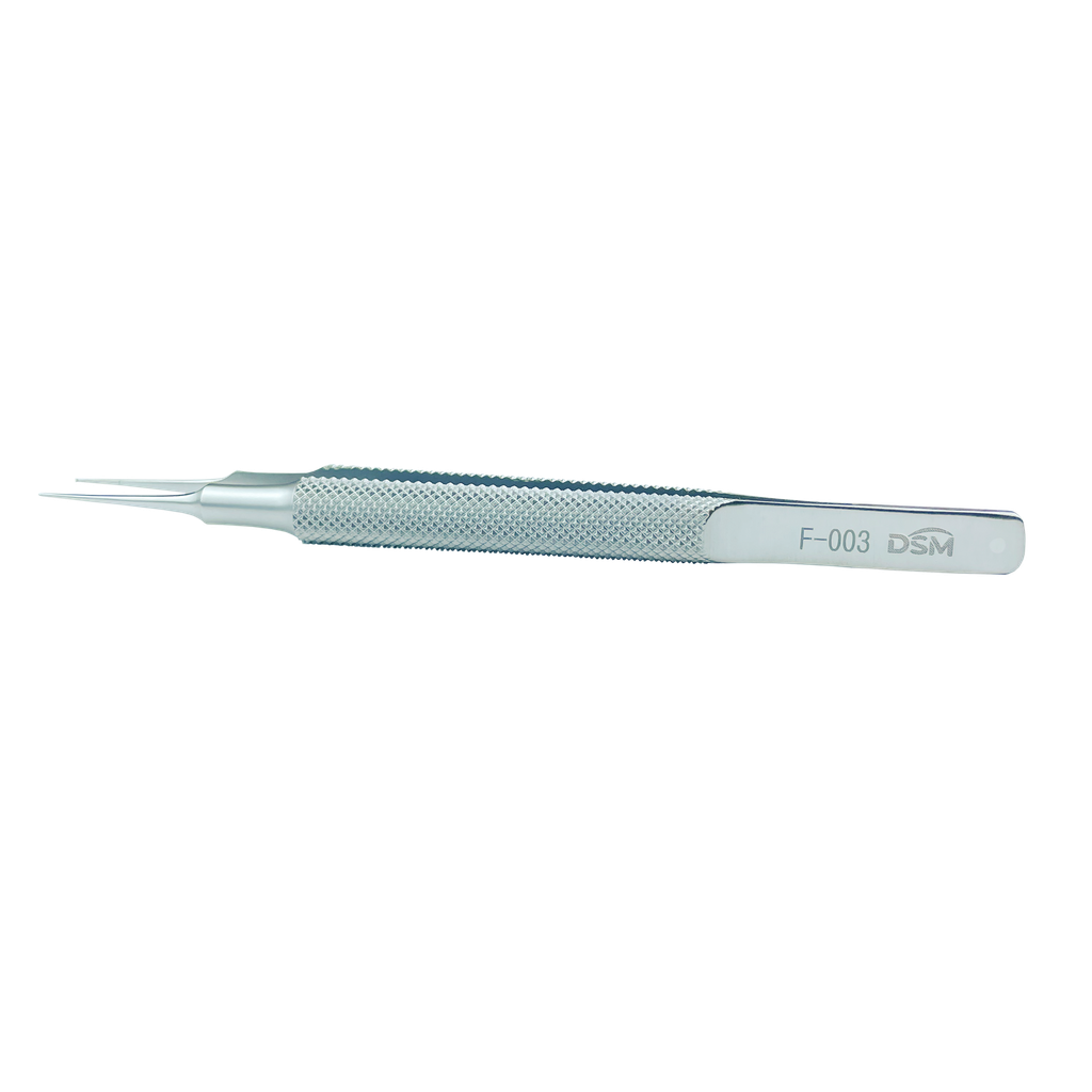 F-003 Pinza Dentada Recta con plataformas de atar, mango redondo 105 mm, 0.12 mm, 1 x 2 dientes