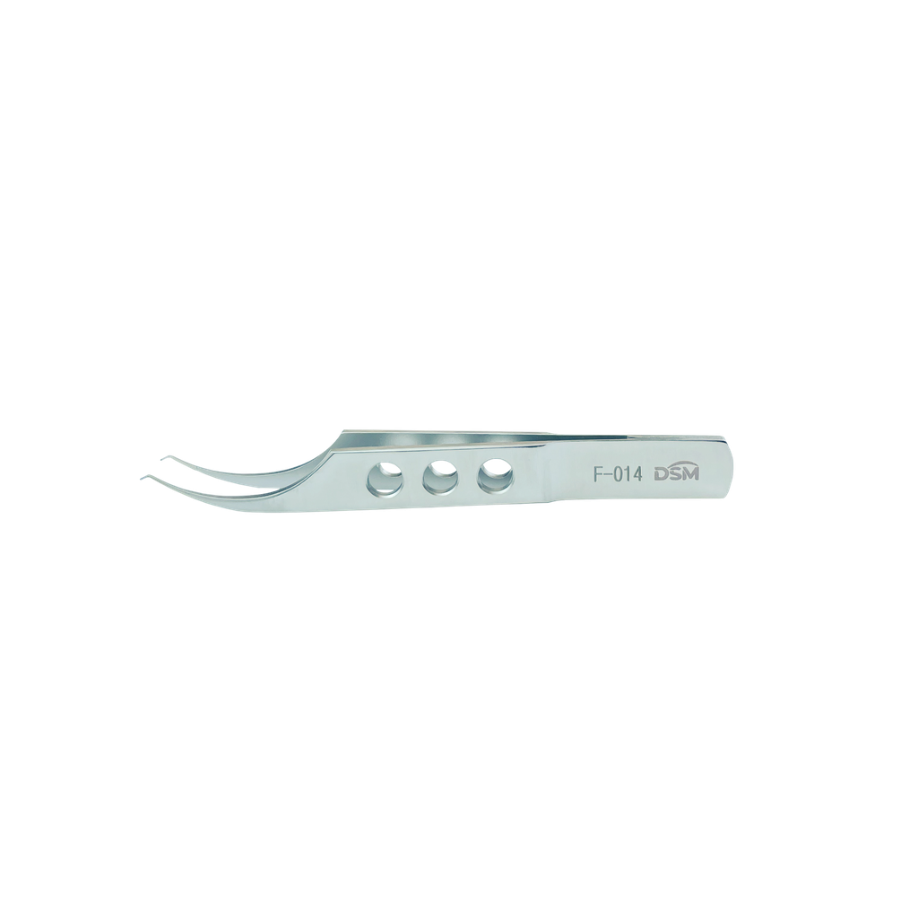 F-014 Pinza Corneales Pierse-Colibri Curva sin plataformas 85 mm, 0,25 mm con muescas