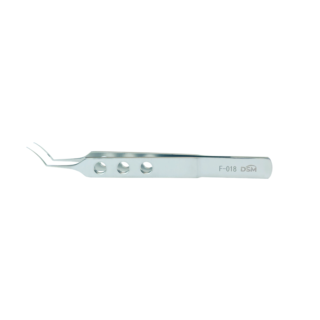 F-018 Pinza Capsulorhexis Ejes curvados, con plataformas de atar MICS 105 mm, incisión de 1.8 mm