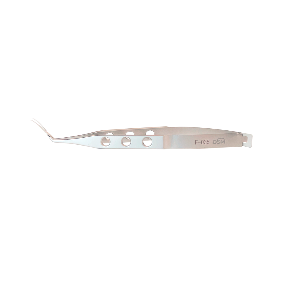 F-035 Pinza MICS Capsulorhexis Acción cruzada, ejes curvados, puntas de agarre delicado 115 mm, incisión de 1.8 mm