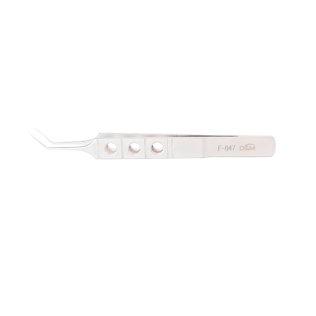 F-047 Pinza para Implantación de Lentes Ejes angulados con mandíbulas lisas 105 mm