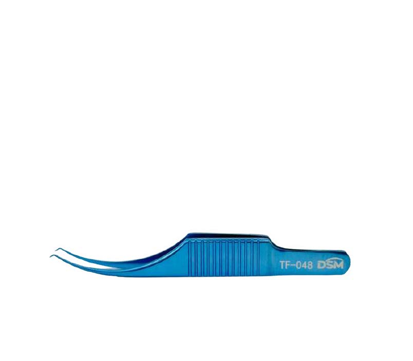TF-048 Pinza dentada para colibrí de 75 mm, 0,12 mm, 1 × 2 dientes, con plataformas de atado, mango plano