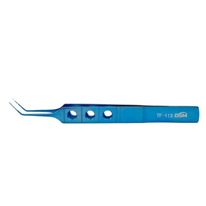 TF-113 Kelman-Mcpherson Toothed Forceps 105 mm, 0,12 mm, 1×2 teeth, angled shafts with tying platforms, flat handle