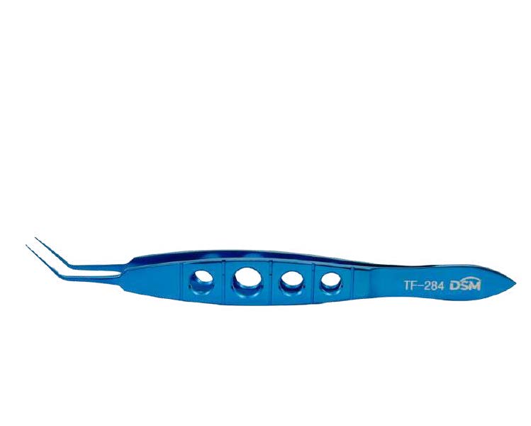 TF-284 Pinzas para lentes McPherson de 103 mm, ejes angulados con mordazas lisas, mango plano