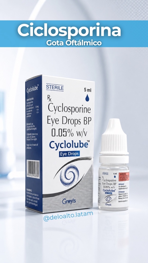 Ciclosporin 0.05% p/v 5ml. CYCLOLUBE. Greivis Pharma.