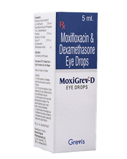 Moxifloxacin with dexamethasone eye drops 0.5%-0.01% w/v 5 ml (MOXIGREV-D). Greivis Pharma.