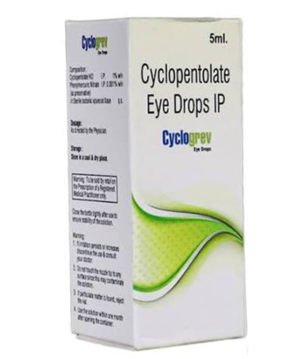 Cyclopentolate IP eye drops 1% w/v 5 ml (CyCLOGREV). Greivis Pharma.