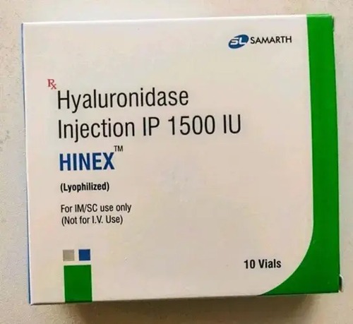 Hyaluronidase in vial for injection, 1500 IU ampoule, box of 10. Hinex