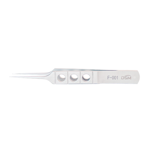 [F-001 ] F-001 Toothed Forceps 85mm, 0.12mm 1 x 2 teeth, straight with tying platforms, flat handle