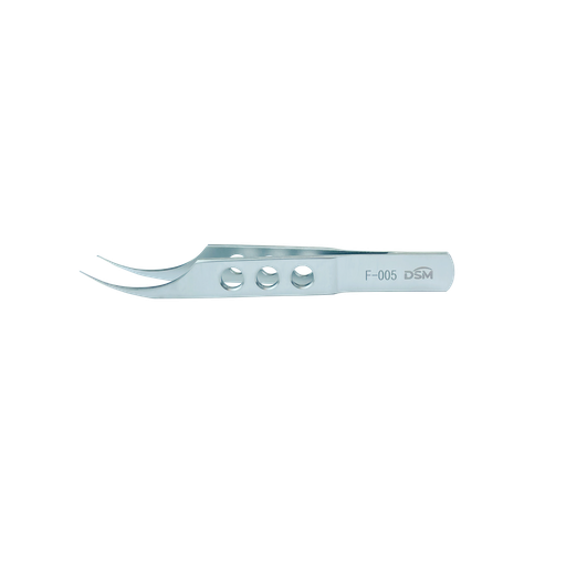 [F-005 ] F-005 Pinza Dentada Colibri para Conjuntiva Curva con plataformas de atar, mango plano 85 mm, 0.12 mm, 1 x 2 dientes