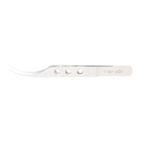 [F-007 ] F-007 Pinza Dentada Colibri Curva con plataformas de atar, mango plano 110 mm, 0.12 mm, 1 x 2 dientes