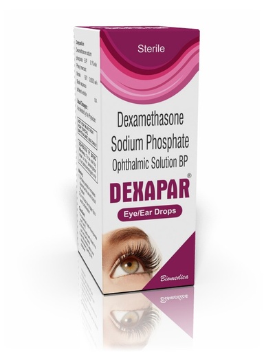 Dexamethasone Sodium Phosphate Opthalmic Solution BP  0.1 %  5ml DEXAPAR Biomedica